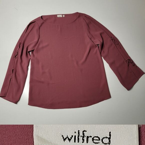 WILFRED ARITZIA TIE SLEEVE COLD SHOULDER OPEN MAUVE BLOUSE TOP S SMALL - Picture 7 of 8